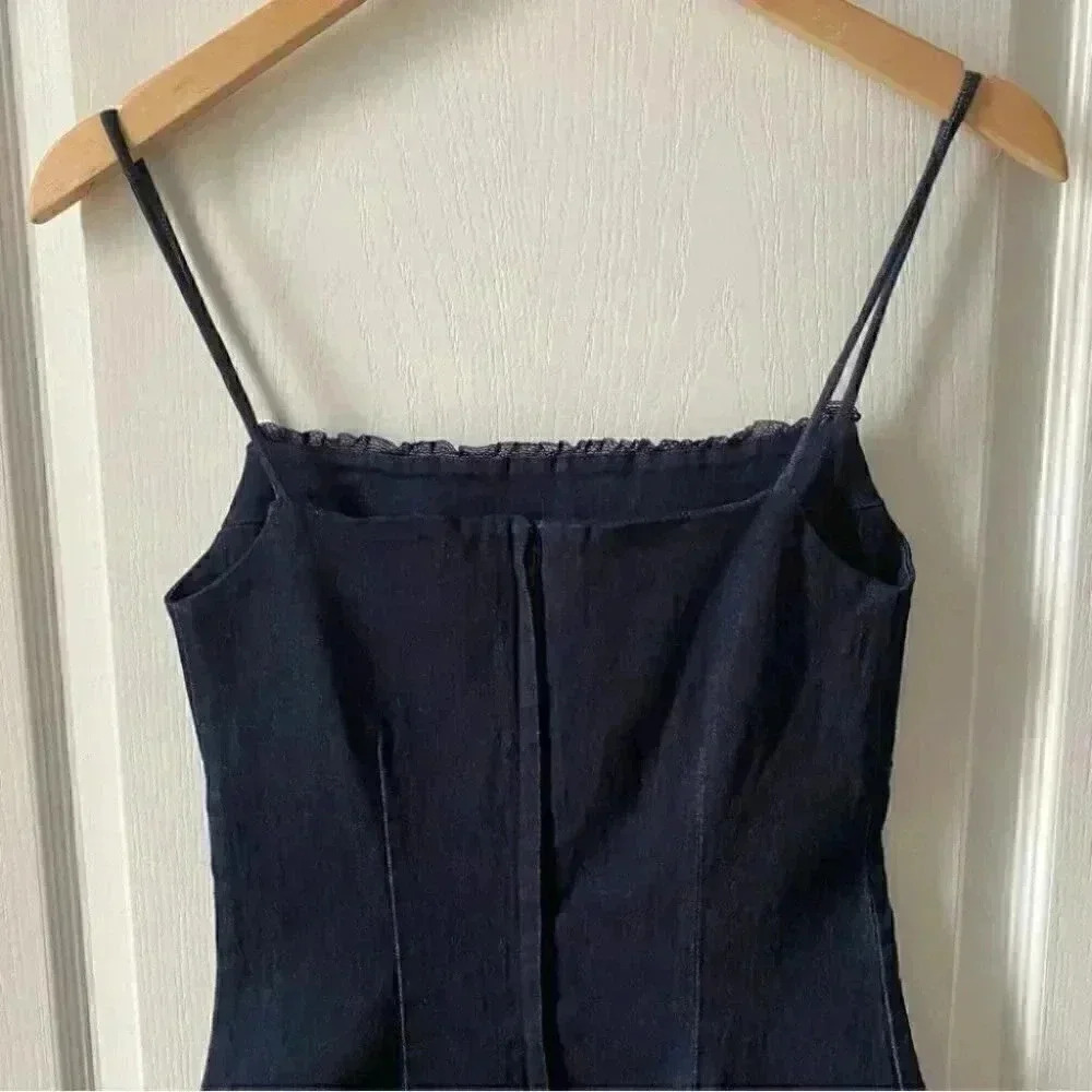 Le Chateau Dark Blue Denim Slip Dress Bodycon Stretch High Low Size Small - Picture 9 of 16